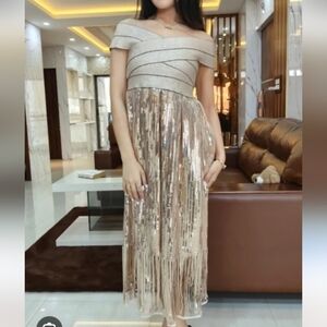 Soho Sequin Off The Shoulder Dress Sz Small, Rose Gold, 14" PTP(up To 34" Bust)